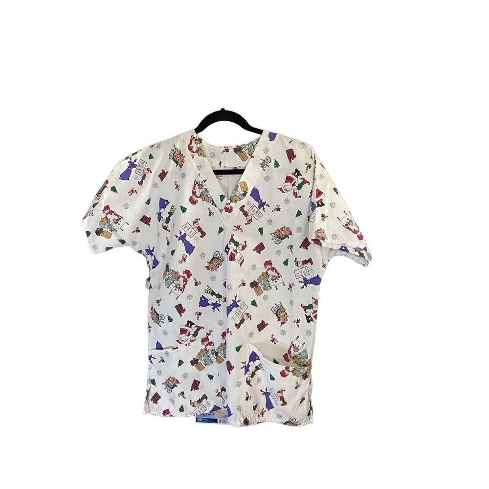Nursing holiday Christmas V-neck short sleeve scrub top with pockets s/L